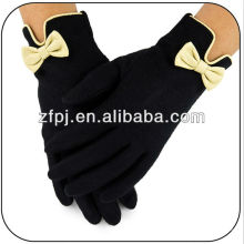 Elegant knitted bowknot handmade cheap sheep black wool glove